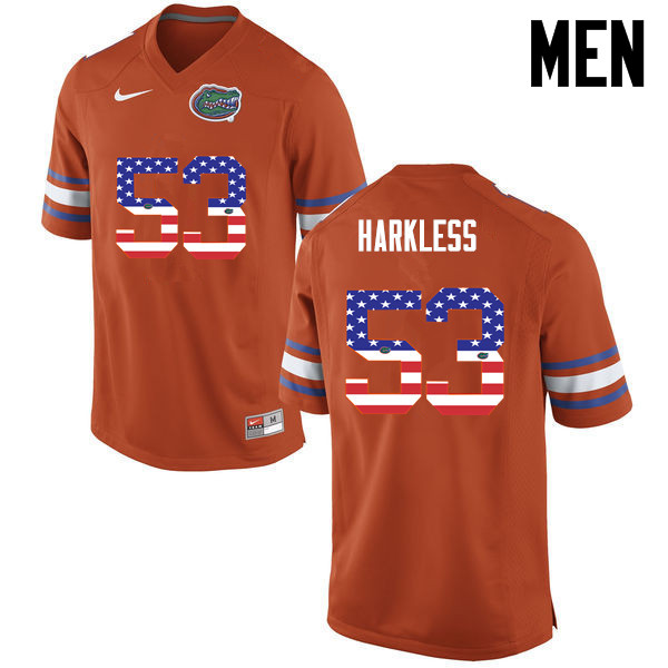 Men Florida Gators #53 Kavaris Harkless College Football USA Flag Fashion Jerseys-Orange